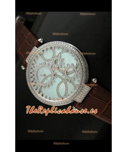 Cartier Réplica Bisel de diamantes Carcasa de acero inoxidable/Malla marrón 