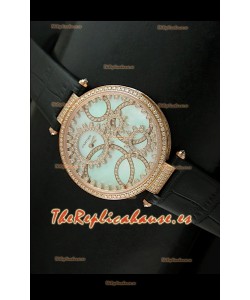 Cartier Réplica Bisel de diamantes Carcasa de oro/Malla negra 