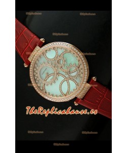 Cartier Réplica Bisel de diamantes Carcasa de oro/Malla marrón 