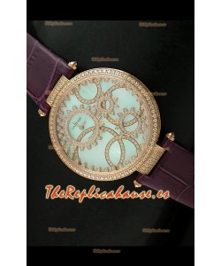 Cartier Réplica Bisel de diamantes Carcasa de oro/Malla castaña 
