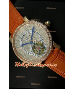 Ronde De Cartier Turbillón Réplica Carcasa de oro rosado/Malla marrón 