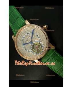 Ronde De Cartier Turbillón Réplica Carcasa de oro rosado/Malla verde 