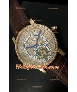 Ronde De Cartier Turbillón Réplica Carcasa de oro rosado/Malla marrón oscura