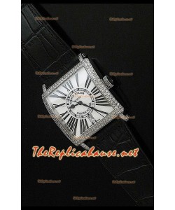 Franck Muller Master Square Reloj con Correa Negra y Esfera Blanca