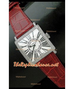 Franck Muller Master Square Reloj con Correa Marrón Claro y Esfera Blanca