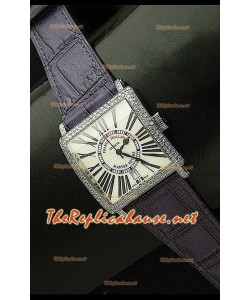 Franck Muller Master Square Reloj con Correa Púrpura y Esfera Blanca
