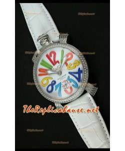 Reloj japonés GaGa Milano Manuale con esfera blanca y bisel de diamantes