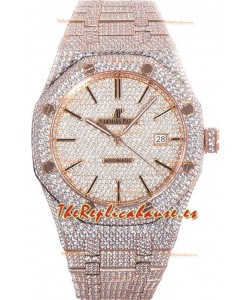 Audemars Piguet Royal Oak 15400 Iced Out Dial Marcadores tipo Stick Caja en Oro Rosado Reloj Réplica Suiza
