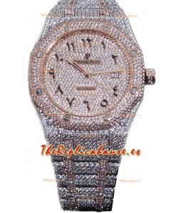 Audemars Piguet Royal Oak 15400 Iced Out Dial Árabe Caja en Oro Rosado Dos Tonos Reloj Réplica Suiza