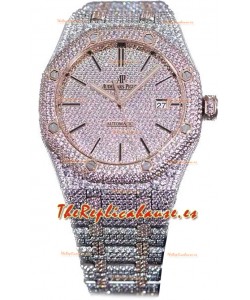 Audemars Piguet Royal Oak 15400 Iced Out Dial Marcadores tipo Stick Caja en Oro Rosado Dos Tonos Reloj Réplica Suiza