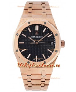Audemars Piguet Royal Oak 37MM Dial Negro Reloj Oro Rosado en Movimiento 3120 - Réplica Espejo 1:1