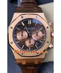 Audemars Piguet Royal Oak Chronograph Oro Rosado Dial Marrón Correa Piel Reloj Réplica Suiza