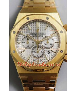 Audemars Piguet Royal Oak Chronograph Oro Amarillo Dial Blanco Correa Acero Reloj Réplica Suiza