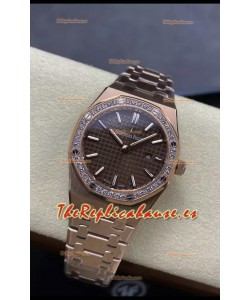 Audemars Piguet Royal Oak 33MM Acero 904L Oro Rosado Dial Marrón Reloj Réplica Espejo 1:1