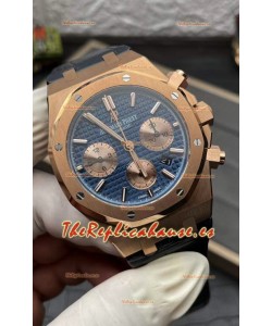 Audemars Piguet Royal Oak Chronograph Oro Rosado Dial Azul Correa Piel Reloj Réplica Suiza