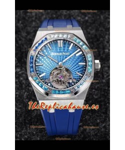 Audemars Piguet Royal Oak Tourbillon 41mm en Caja 904L - Dial Azul tipo Tapisserie Bisel en Diamantes Réplica última 1:1