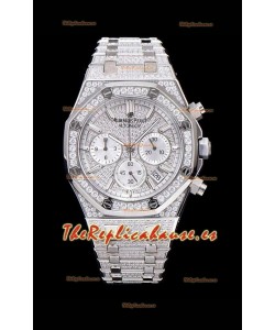 Audemars Piguet Royal Oak Reloj Réplica Suizo Cronógrafo con Movimiento de Cuarzo, Caja en Acero con Diamantes Incrustados