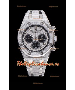 Audemars Piguet Royal Oak Reloj Réplica Suizo Cronógrafo con Movimiento de Cuarzo, Caja en Acero con Diamantes Incrustados