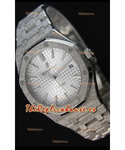 Audemars Piguet Royal Oak Frosted Reloj Réplica a Espejo 1:1 Oro Blanco de Cuerda Automática Dial Blanco