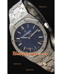 Audemars Piguet Royal Oak Frosted Réplica 1:1 de Cuarzo Suizo en Oro Blanco y Dial Azul Marino 33MM