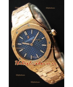 Audemars Piguet Royal Oak Frosted Réplica 1:1 de Cuarzo Suizo en Oro Rosado y Dial Azul Marino 33MM