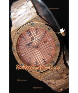 Audemars Piguet Royal Oak Frosted Réplica 1:1 de Cuarzo Suizo en Oro Rosado y Dial color Champange 33MM