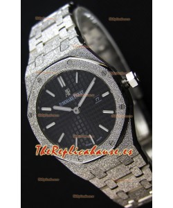 Audemars Piguet Royal Oak Frosted Réplica 1:1 de Cuarzo Suizo en Oro Blanco y Dial Negro 33MM 