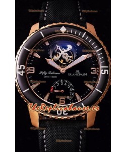 Blancpain Fifty Fathoms Tourbillon 8 Horas Reloj Réplica Suizo a Espejo 1:1 Caja en Oro Rosado