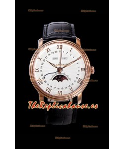 Blancpain "Villeret Quantième Complet" Caja de Acero 904L chapada en Oro Rosado Dial Blanco