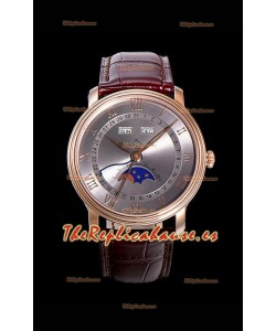 Blancpain "Villeret Quantième Complet" Reloj en Acero 904L Oro Rosado Dial Gris