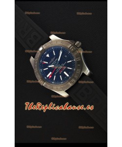 Breitling Avenger II BlackSteel GMT Reloj Réplica Suizo Correa de Goma Reloj Réplica a Espejo 1:1