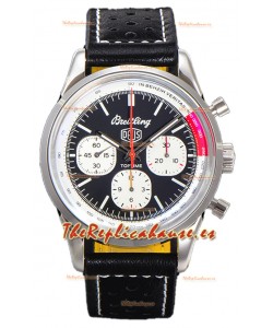 Breitling Top Time B01 Edición Deus Dial Negro Correa Piel Reloj Réplica Suiza Espejo 1:1
