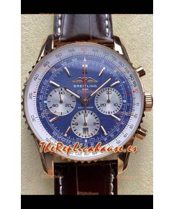 Breitling Navitimer B01 Chronograph 43 Dial Azul - Caja chapada Oro Rosado Réplica Suiza Espejo 1:1