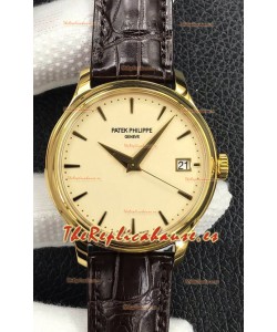 Patek Philippe Calatrava 5227J-001 Dial Amarillo Pálido Reloj Réplica Suizo a Espejo 1:1 Caja Oro Amarillo