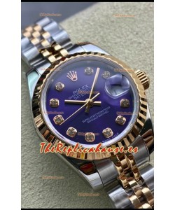 Rolex Datejust 28MM Réplica Suizo en Caja de Dos Tonos Oro Rosado 904L en Dial Morado- Réplica a Espejo 1:1