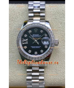 Rolex Datejust 28MM Réplica Suizo en Caja de Acero 904L en Dial Negro - Réplica a Espejo 1:1