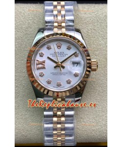 Rolex Datejust 28MM Réplica Suizo en Caja de Acero 904L Oro Rosado Dos Tonos Dial Blanco - Réplica a Espejo 1:1