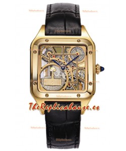 Cartier Santos Dumont Reloj Skeleton Oro Amarillo Correa en Piel Negra 43.5MM