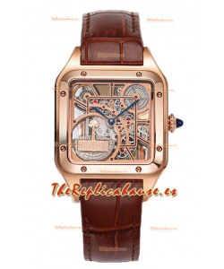 Cartier Santos Dumont Reloj Skeleton Oro Rosado Correa en Piel Marrón 43.5MM