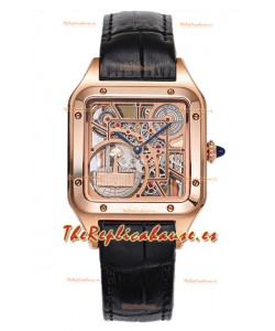 Cartier Santos Dumont Reloj Skeleton Oro Rosado Correa Piel Negra 43.5MM