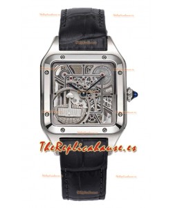 Cartier Santos Dumont Reloj Skeleton Acero Inoxidable Correa Piel Negra 43.5MM