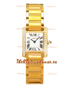 Cartier Tank Francaise Oro Amarillo Bisel Diamantes Reloj Réplica de Cuarzo Suizo 25.70MM