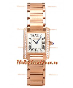Cartier Tank Francaise Oro Rosado Bisel de Diamantes Reloj Réplica de Cuarzo Suizo 25.70MM 