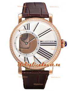 Rotonde De Cartier Caja en Oro Rosado - Correa Piel Reloj Réplica Cuarzo Suizo