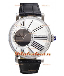 Rotonde De Cartier Caja en Acero Inoxidable - Correa Piel Reloj Réplica Cuarzo Suizo