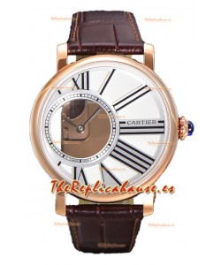 Rotonde De Cartier Caja en Oro Rosado - Correa Piel Reloj Réplica Cuarzo Suizo