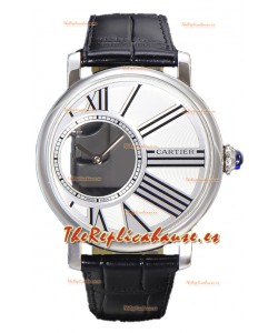 Rotonde De Cartier Caja en Acero Inoxidable - Correa Piel Reloj Réplica Cuarzo Suizo