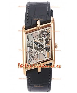 Cartier Tank Asymétrique Reloj en Caja Oro Rosado con Correa de Piel Réplica Suiza