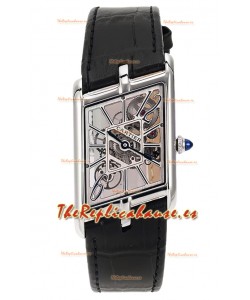 Cartier Tank Asymétrique Reloj en Caja de Acero Inoxidable con Correa de Piel Réplica Suiza