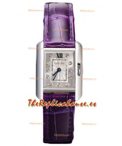 Cartier Tank Anglaise Reloj Acero Inoxidable Correa en Morado Reloj Cuarzo Suizo 30MM